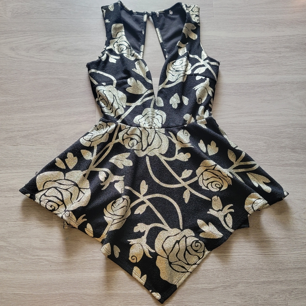 Elegant Black and Gold Floral Rompers